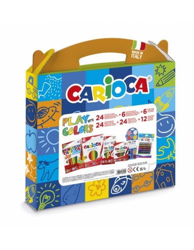 Carioca Play-Colors Pack Maletin de Plastico - 18 Lapices de Colores - 12 Acuarelas - 6 Rotuladores Jumbo Punta Maxi - 4