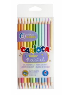 Carioca Bi-Color Pack de 12 Lapices - 24 Colores Pastel - Cuerpo Triangular - Colores Brillantes y Lavables - Escritura