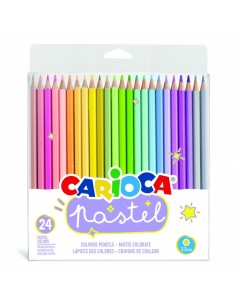 Carioca Pack de 24 Lapices de Madera - Colores Pastel - Cuerpo Hexagonal - Colores Brillantes y Lavables - Escritura Blanda -