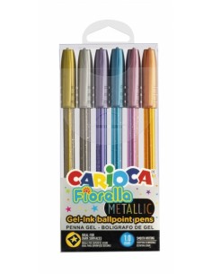 Carioca Fiorella Pack de 6 Boligrafos de Colores Metallic - Boligrafo con Punta de Esfera y Cuerpo Transparente Fluo -