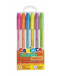 Carioca Fiorella Pack de 6 Boligrafos de Colores Neon - Boligrafo con Punta de Esfera y Cuerpo Transparente Fluo - Escritura
