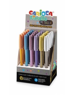 Carioca Fiorella Expositor de 30 Boligrafos de Colores Metallic - Punta de Esfera - Cuerpo Transparente Fluo - Escritura
