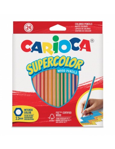 Carioca Supercolor Pack de 24 Lapices de Madera - Cuerpo Hexagonal - Colores Intensos y Gran Opacidad - 3.3mm de Grosor -