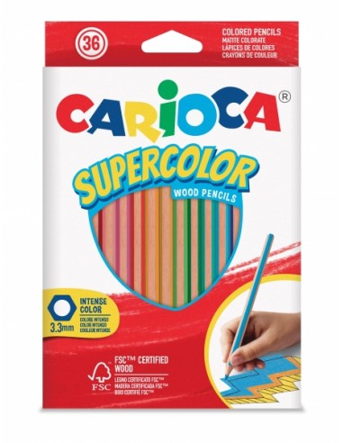 Carioca Supercolor Pack de 36 Lapices de Madera - Cuerpo Hexagonal - Colores Intensos y Gran Opacidad - 3.3mm de Grosor -