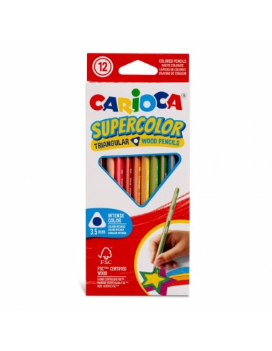 Carioca Supercolor Pack de 12 Lapices de Madera - Cuerpo Triangular - Colores Intensos y Gran Opacidad - 3.5mm degrosor -