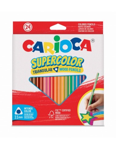 Carioca Supercolor Pack de 24 Lapices de Madera - Cuerpo Triangular - Colores Intensos y Gran Opacidad - 3.5mm degrosor -
