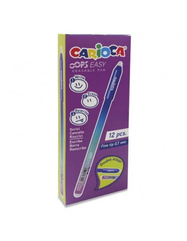 Carioca Oops Easy Pack de 12 Boligrafos Borrables - Tinta Termo Sensible - Cuerpo con Efecto Degradado - Punta de Ø 0.7mm -