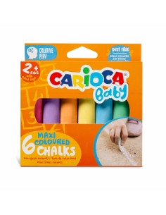 Carioca Tizas Maxi Multicolor Baby Pack de 6 Tizas - sin Polvo - Certificado a Partir de 24 Meses - Colores Brillantes -