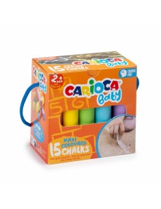 Carioca Tizas Maxi Multicolor Baby Pack de 15 Tizas - sin Polvo - Certificado a Partir de 24 Meses - Colores Brillantes -