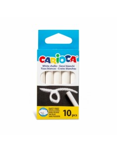 Carioca Pack de 10 Tizas Estandar - sin Polvo - Colores Brillantes - Lavables - Faciles de Borrar - Color Blanco