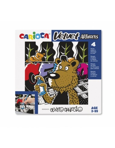 Carioca Velvet Centograffiti Pack de 4 Ilustraciones de Terciopelo para Colorear - Suave Textura - Desarrolla Destreza y