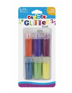 Carioca Glitter Dust Pack de 6 Colores - Cola Incluida - Ideal para Superficies Oscuras - Perfecta para Decoraciones y