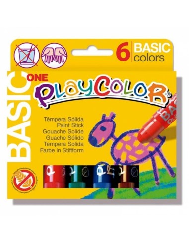 PlayColor Basic One Pack de 6 Temperas Solidas - No Arrugan el Papel - No Necesitan Agua - Especial para Uso Escolar -
