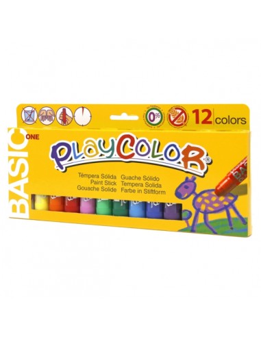PlayColor Basic One Pack de 12 Temperas Solidas - No Arrugan el Papel - No Necesitan Agua - Especial para Uso Escolar -