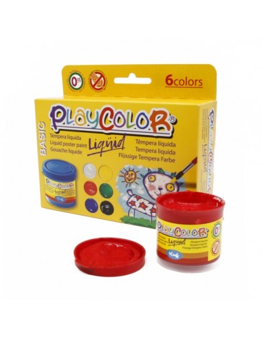 PlayColor Basic Liquid Pack de 6 Temperas 40ml - No Ondula el Papel - Gran Viscosidad - Alta Opacidad - Colores Surtidos