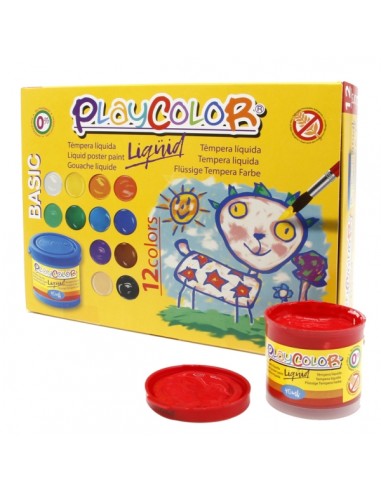 PlayColor Basic Liquid Pack de 12 Temperas 40ml - No Ondula el Papel - Gran Viscosidad - Alta Opacidad - Colores Surtidos