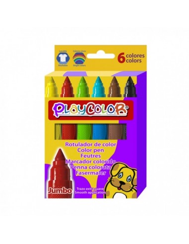 PlayColor Jumbo Basic Pack de 6 Rotuladores de Punta Gruesa Extrasuave - Fiable y Seguro - Punta Bloqueada - Capuchon
