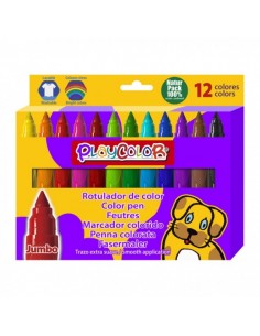 PlayColor Jumbo Basic Pack de 12 Rotuladores de Punta Gruesa Extrasuave - Fiable y Seguro - Punta Bloqueada - Capuchon