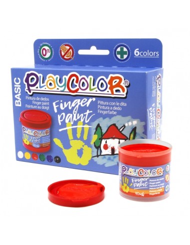 PlayColor Basic Finger Paint Pack de 6 Botes de Pintura para Dedos 40ml - Testado Dermatologicamente - Secado Rapido - Sin