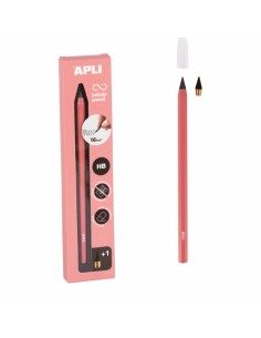 Apli Infinite Pencil Pack de Lapiz Infinito HB-Mina de Recambio-Tapon Protector - Para Escribir hasta 16km - Color Rosa