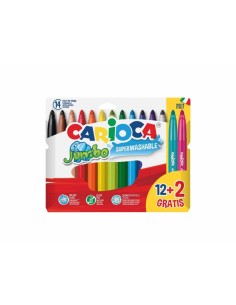 Carioca Jumbo Pack de 12 Rotuladores-2 Gratis - Punta 6mm - Superlavables - Colores Surtidos