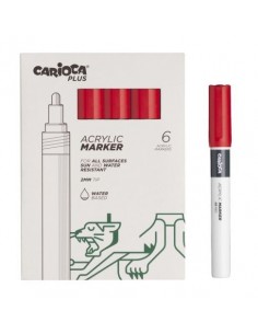 Carioca Plus Pack de 6 Marcadores Acrilicos - Punta 2mm - Color Rojo