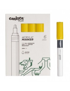 Carioca Plus Pack de 6 Marcadores Acrilicos - Punta 2mm - Color Amarillo