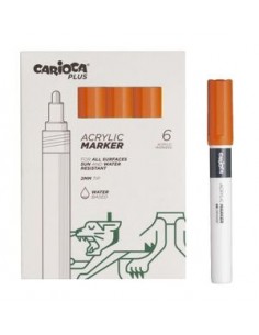 Carioca Plus Pack de 6 Marcadores Acrilicos - Punta 2mm - Color Naranja
