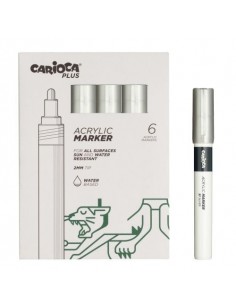 Carioca Plus Pack de 6 Marcadores Acrilicos - Punta 2mm - Color Plata