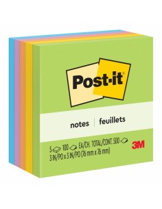 Post-it Bloc de 500 Notas Adhesivas Removibles Ultra Color 76x76mm - Papel con Certificacion PEFC - Colores Surtidos