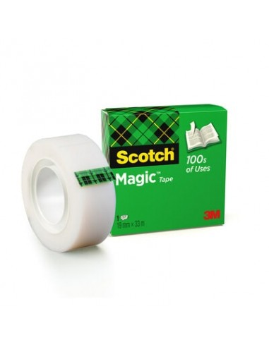 Scotch Magic Tape Cinta Adhesiva Invisible 19mmx33m - Acabado Mate Invisible - Perfecta para Etiquetado - Facil de Usar -