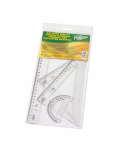 Faibo Pack de Reglas Escolares - Incluye Regla de 30cm-Escuadra de 25cm-Cartabon de 25cm y Semicirculo de 9cm -