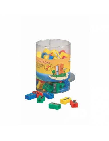 Faibo Bote de 100 Sacapuntas de Plastico con 1 Orificio - 100-Reciclable - Colores Surtidos