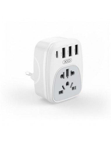 XO Adaptador de Enchufe Internacional - Potencia 2500W - USBx3-USB-C - Color Blanco
