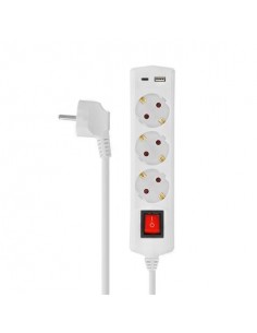 Elbat Base Multiple 3 Tomas con Interruptor-USB-Tipo C - Color Blanco
