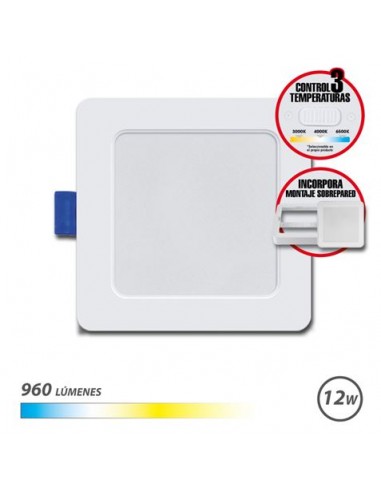 Elbat Downlight Cuadrado 12W - 960Lm - Selector 3 Temperaturas Sobrepared - Color Blanco