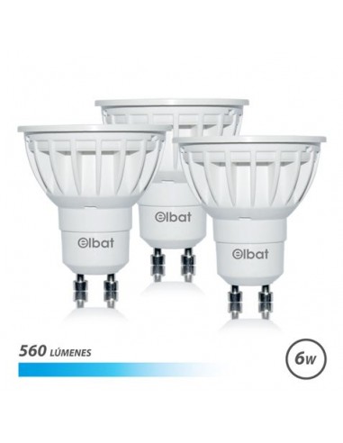 Elbat Pack 3 Bombillas LED Gu10 - 6W - 560Lm - Luz Fria - Color Blanco
