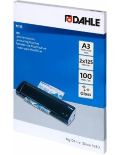 Dahle Pack de 100 Fundas para Plastificar Brillo A3 - 125 Micras - Alta Calidad - Transparente