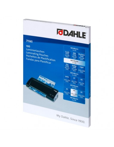 Dahle Pack de 100 Fundas para Plastificar Brillo A4 - 80 Micras - Alta Calidad - Transparente