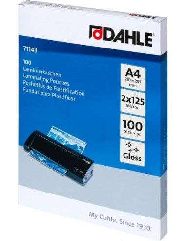 Dahle Pack de 100 Fundas para Plastificar Brillo A4 - 125 Micras - Alta Calidad - Transparente
