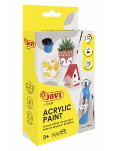 Jovi Pintura Acrilica Estuche con 6 Botes-Pincel - Acabado Satinado - Alto Poder Cubriente - Aplicacion Facil - Resistente