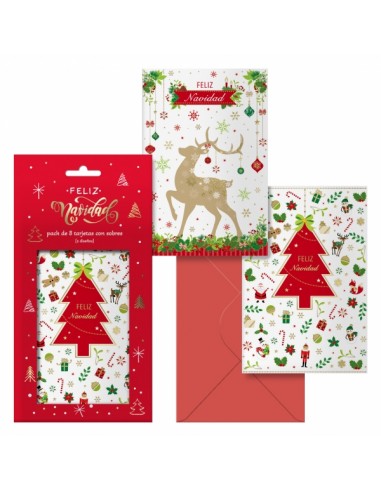 Dohe Caramelo Pack de 8 Tarjetas de Felicitacion Navideña con Sobre - 2 Modelos Distintos - Tamaño 12 2x23 5cm - Papel