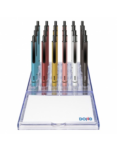 Dohe Elegance Expositor con 24 Boligrafos - Fabricados en-Aluminio - Tacto Soft - Colores Surtidos