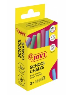 Jovi School Chalks Caja de 10 Tizas - Compactas - sin Polvo - Materias Primas Naturales - Trazos Nitidos - Faciles de Borrar