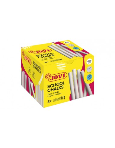 Jovi Classcolor Caja de 100 Tizas Antipolvo Blancas - Compactas - sin Polvo - Materias Primas Naturales - Trazos Nitidos -