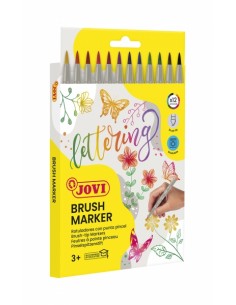 Jovi Felt Pens Estuche de 12 Rotuladores Punta Pincel - Punta Suave y Flexible - Trazos Finos y Gruesos - Tinta Base Agua -