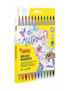 Jovi Felt Pens Estuche de 12 Rotuladores Doble Punta Pincel - Punta Fina y Flexible - Tinta Base Agua - Ideal para Lettering