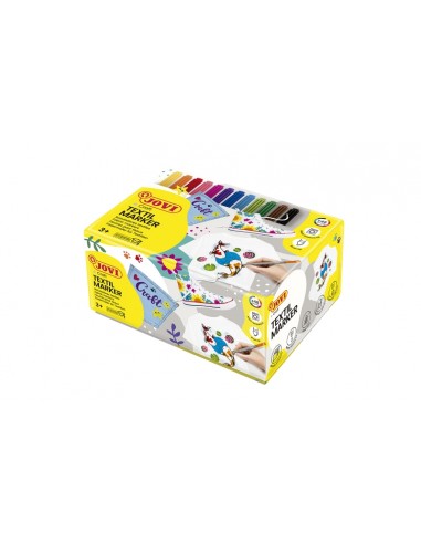Jovi Textil Caja de 48 Rotuladores Textil- Tinta Base Agua - Punta Pincel - Resistente a Lavados - Secado Rapido - Color