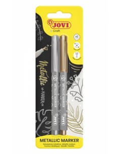 Jovi Metallic Marker Blister 2 Rotuladores Metalicos Oro y Plata - Tinta Base Agua - Efecto Metalico - Ideal para Papel