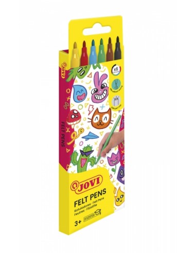 Jovi Felt Pens Estuche de 6 Rotuladores - Tinta de Gran Fijacion - Punta de 3mm - Capuchon de Seguridad Ventilado - Grip